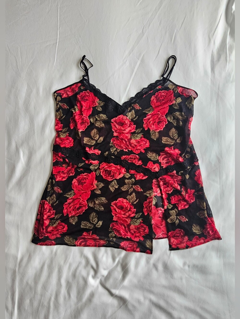 Vintage Women's Plus Size 3X Floral Lace-Trim Slip Dress - Black And Rose Print